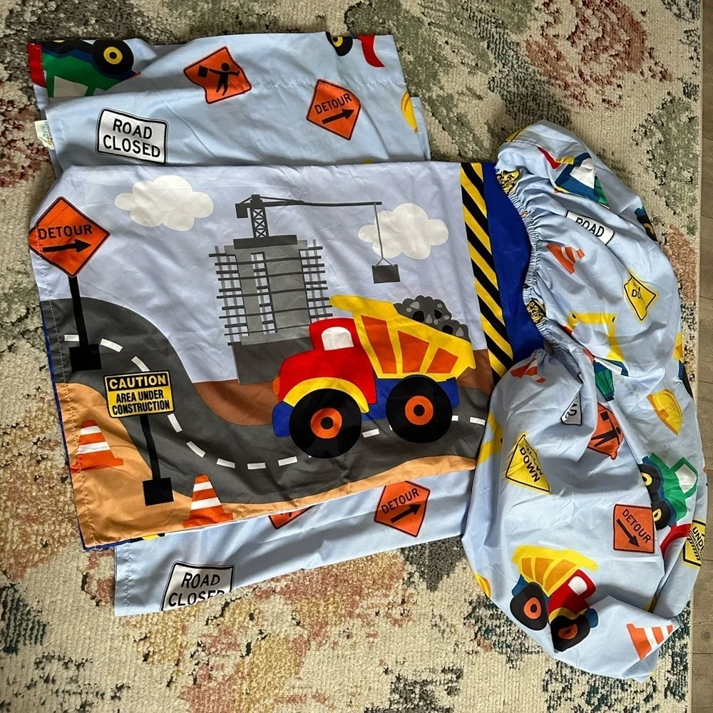Construction Vehicle Baby Toddler Fitted Sheet, top sheet, Pillow Case Set